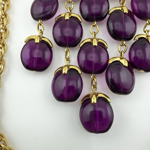 Vintage Trifari Waterfall Necklace Purple Lucite Gold Tone Alfred Phillipe - Picture 9 of 16